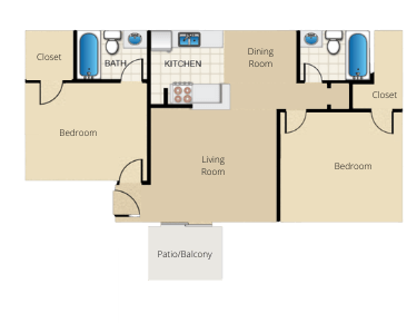 B2 900 Sq.Ft. Floor Plan at The Daphne Apartments, The Barvin Group, Texas, 77054